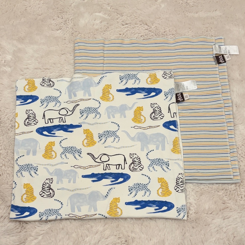 Coordinating Pair of Tea Collection Receiving / Baby Blankets Animal Print
